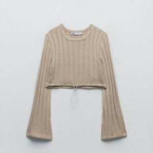 Zara Tan Ribbed Knit Long Sleeve Top